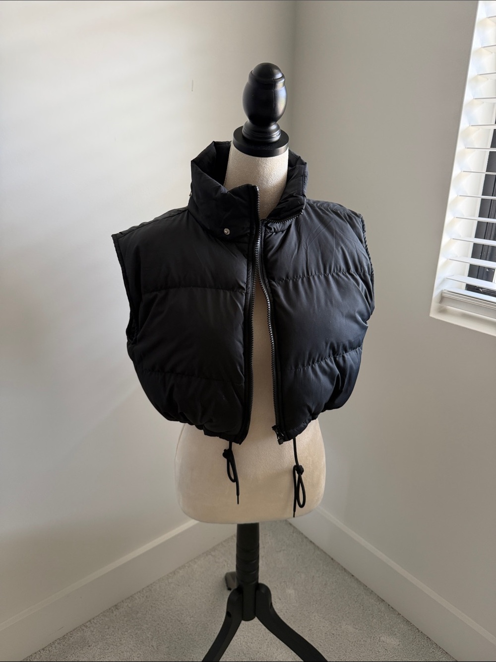 Black Puffer Cropped Vest - Women Jackets & Coats